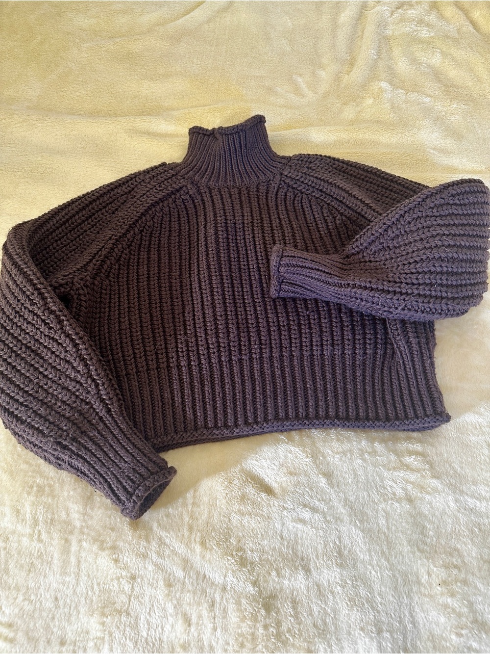 Chunky Knit Chocolate Brown Mock neck Turtleneck Sweater H&M Fall Cozy M